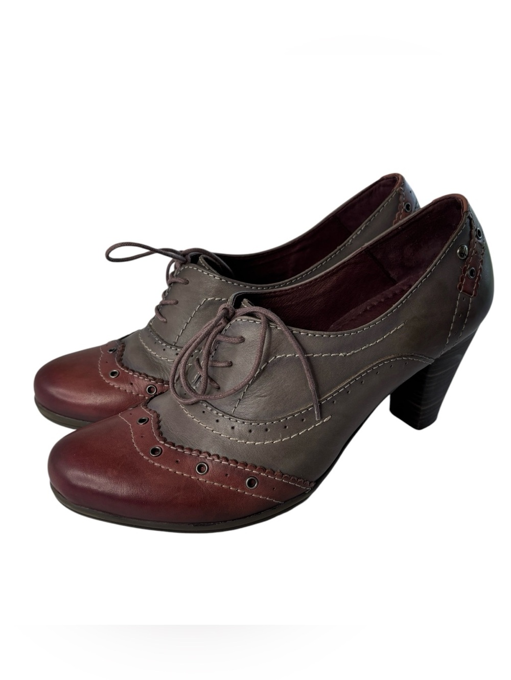 Pikolinos Oxford Heel Leather Colorblock Lace Up Wingtip Pumps Shoe Sz 39 US 8.5